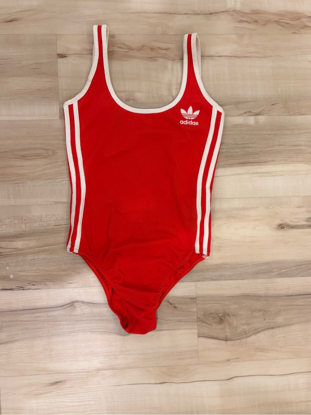 Adidas Originals Red Trefoil 3-Stripes Bodysuit | Retro Athletic One Piece Small - Picture 2 of 5